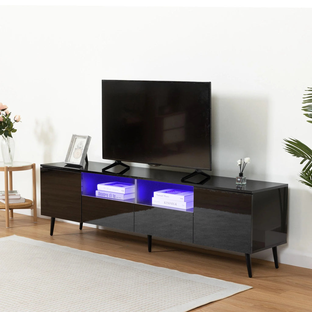 Black TV Stand with LED Lights and Storage Drawers S137