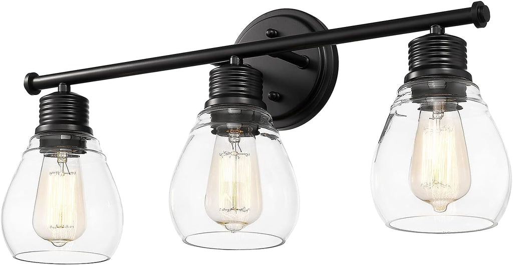 2-Light Antique Black Bathroom Vanity Light with Glass Shade S279756