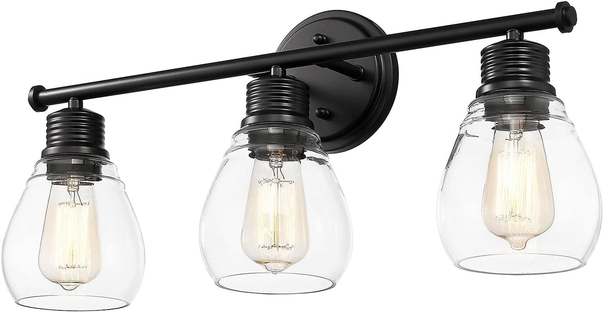 2-Light Antique Black Bathroom Vanity Light with Glass Shade S279756