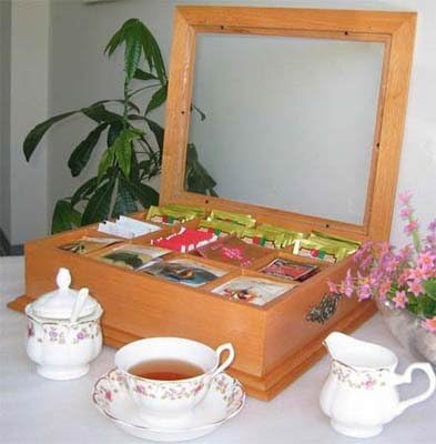 Tea Bag Storage Box Solid Wood Oak Finish Y61227