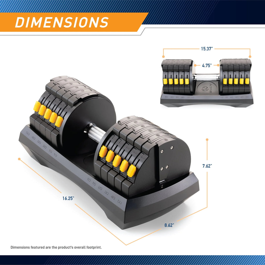 Adjustable Dumbbell System, 6 Dumbbells-in-1 up to 50lbs Y593252