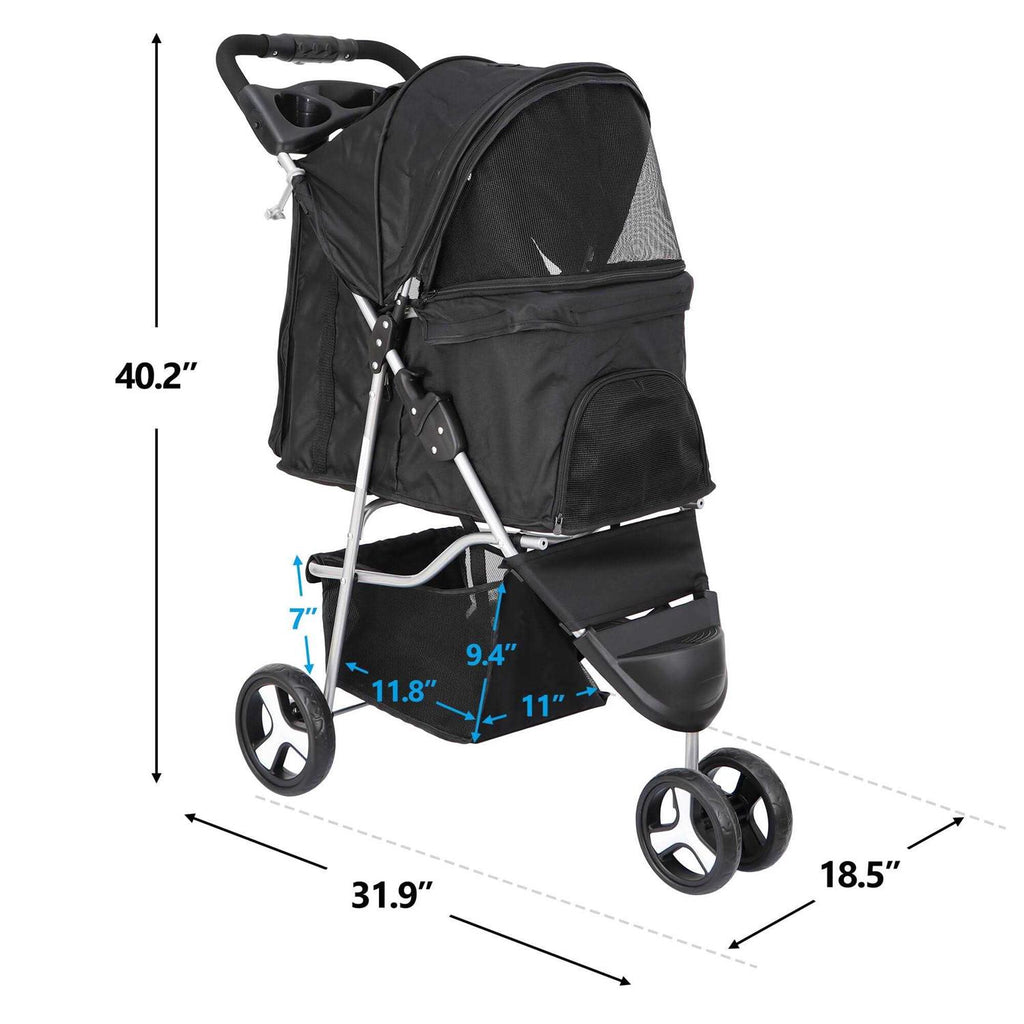 3 Wheel Foldable Pet Stroller with Storage Basket S5839