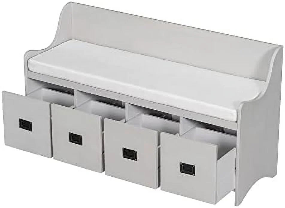 48" Entry Bench with Removable Cushion and 4 Drawers White C849