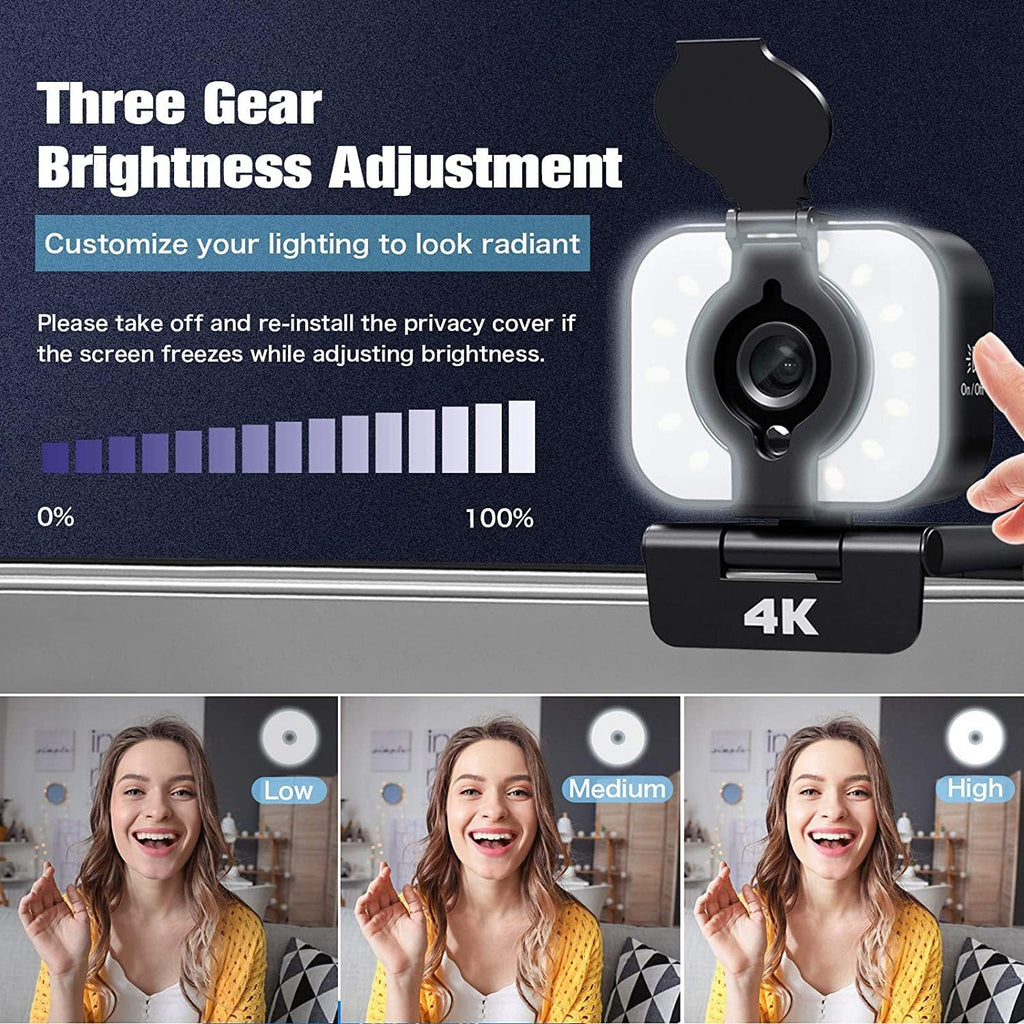 4K Webcam with Light, AutoFocus, Privacy Cover, Stereo Microphone M90967