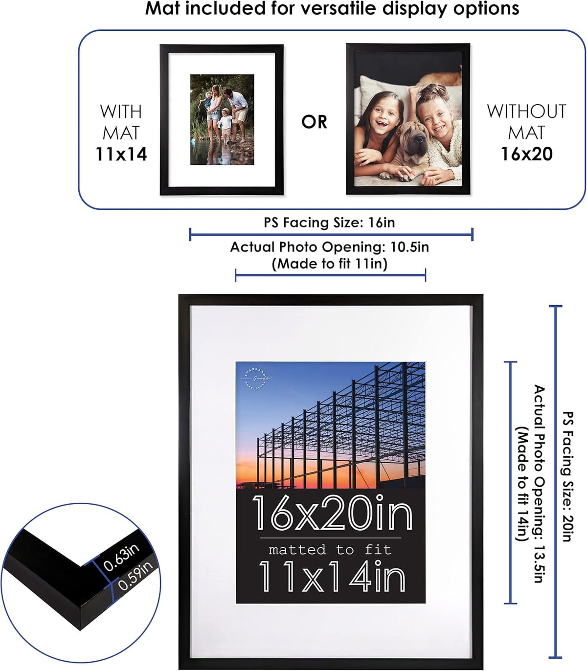 16x20 inch Linear Picture Frame 5-pack Black M5719