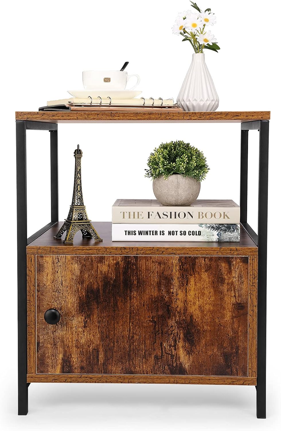 3-Tier Nightstand with Open Shelf and Cabinet Door C8631