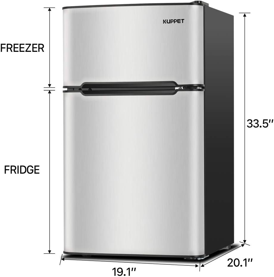 Compact 3.2 Cu.Ft Double Door Stainless Steel Refrigerator B1668