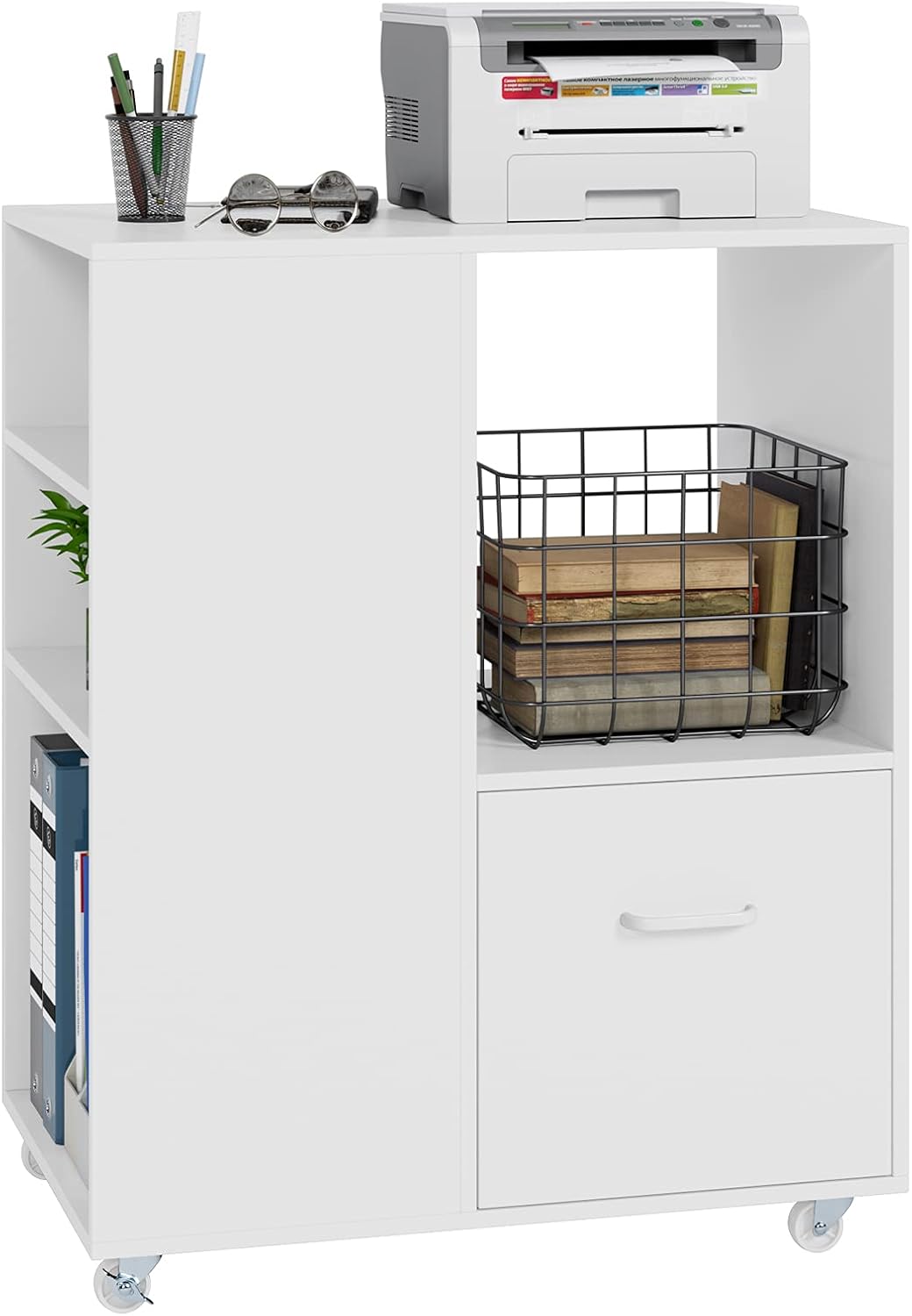 Dark Brown Wood Mobile File Cabinet with Drawer W819