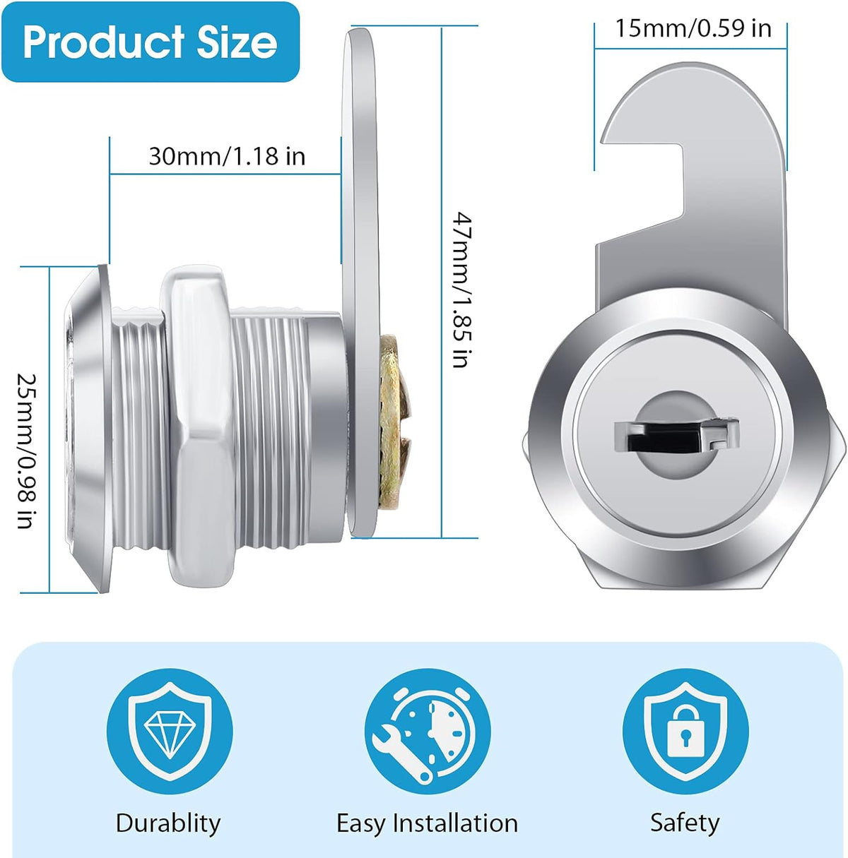 16 Pieces Keyed Alike Zinc Alloy Cam Lock with 32 Keys L4084