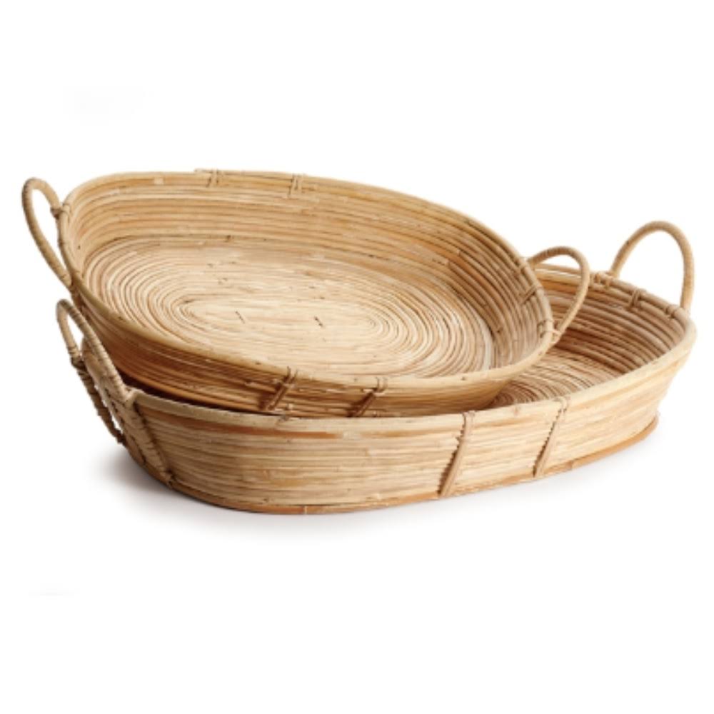 Cane Rattan Trays with Handles Set of 2 K30600