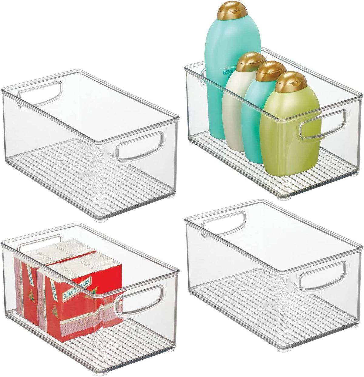 Clear Plastic Storage Organizer Bin with Handles, 4 Pack J601