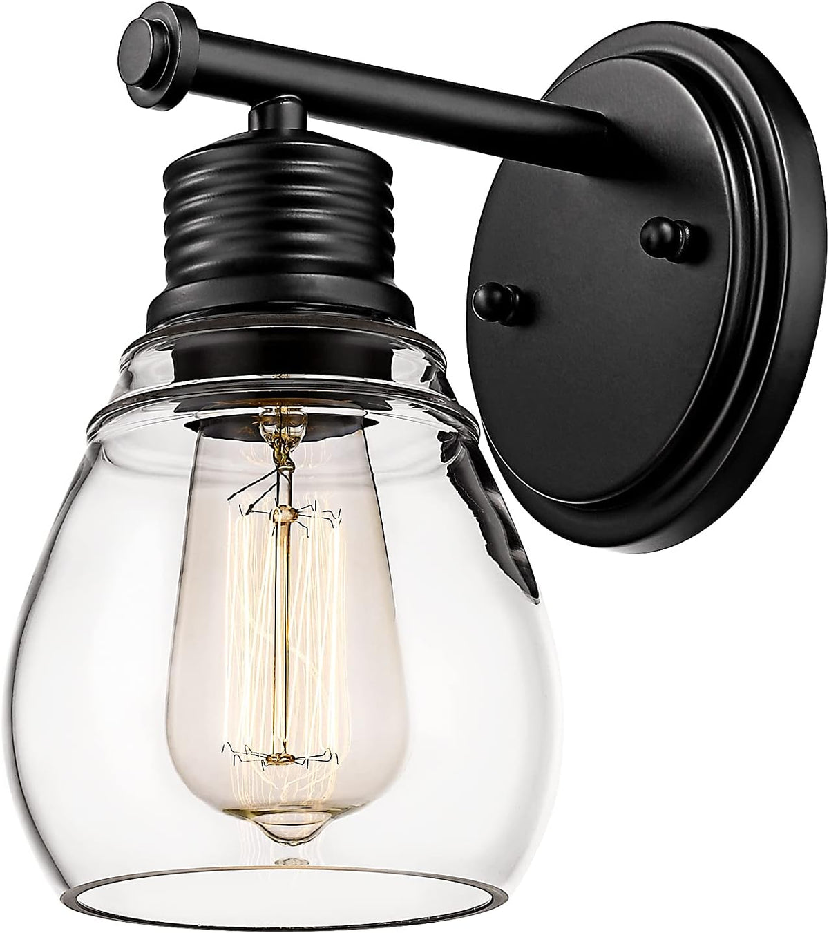 2-Light Antique Black Bathroom Vanity Light with Glass Shade S279756