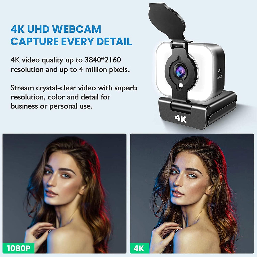 4K Webcam with Light, AutoFocus, Privacy Cover, Stereo Microphone M90967
