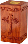 Solid Rosewood Cremation Urn with Hand-Carved Cross Design J26749