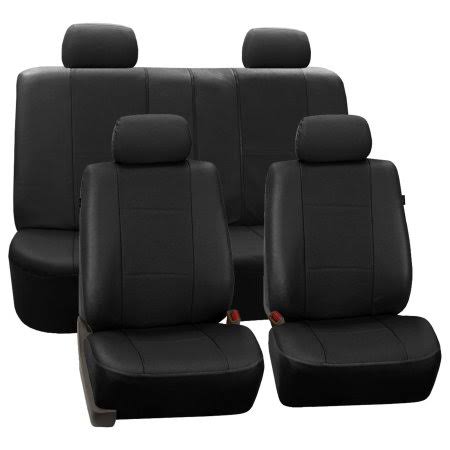 Black Faux Leather Split Bench Car Seat Covers Q24607