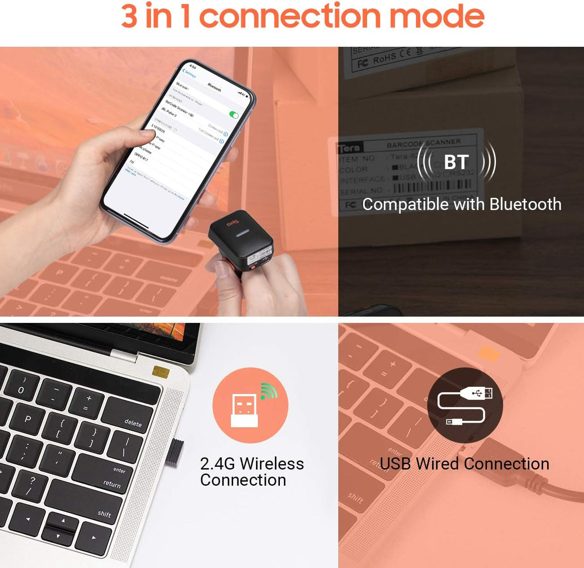 Wireless Ring Barcode Scanner with Bluetooth Q29826