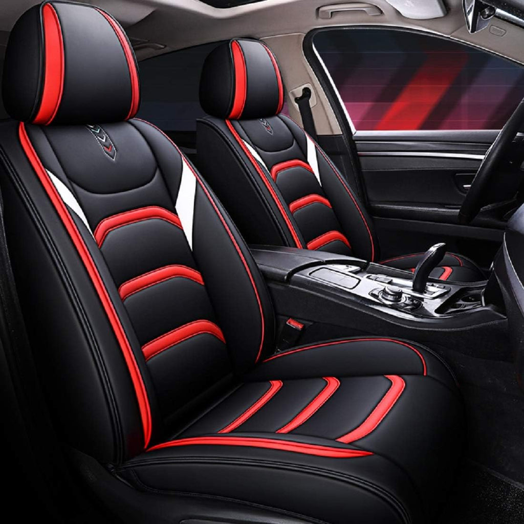 Leather Car Seat Covers Universal Fit Set Black-red G929304