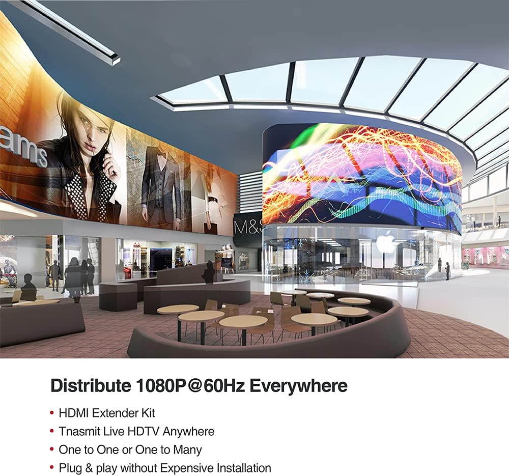HDMI Over IP/TCP 1-to-Many Setup, Up to 394 Feet (120m), HDMI Extender Over Cat5e/Cat6 Ethernet Cable with HDMI Local Loop Out 1080p @60Hz, with IR Extension I242031