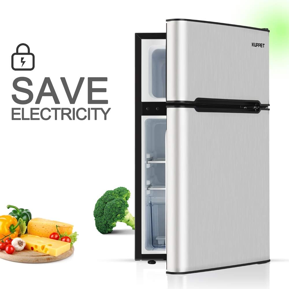 Compact 3.2 Cu.Ft Double Door Stainless Steel Refrigerator B1668
