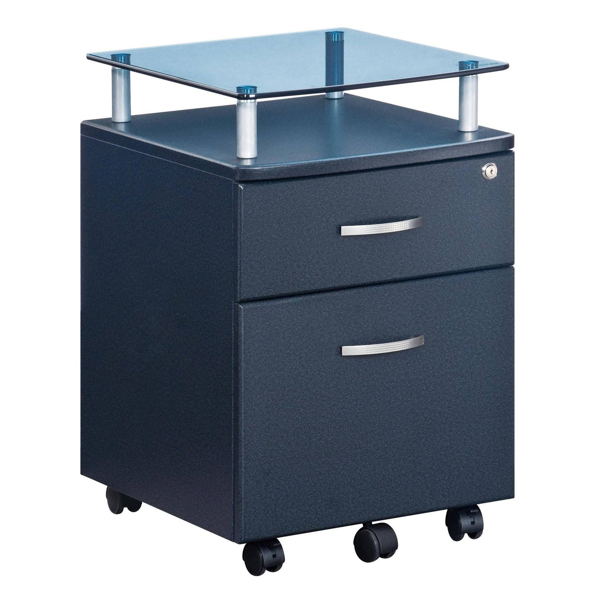 Graphite Rolling File Cabinet with Glass Top V903103