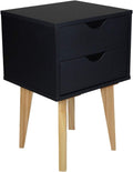 Black Two Drawer Wood Nightstand U25244
