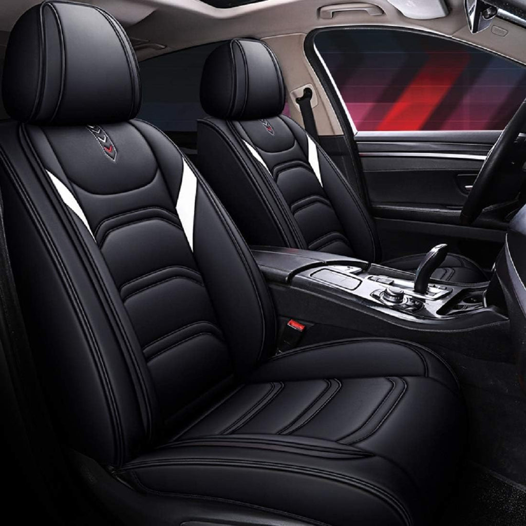 Leather Car Seat Covers Universal Fit Set Black-red G929304