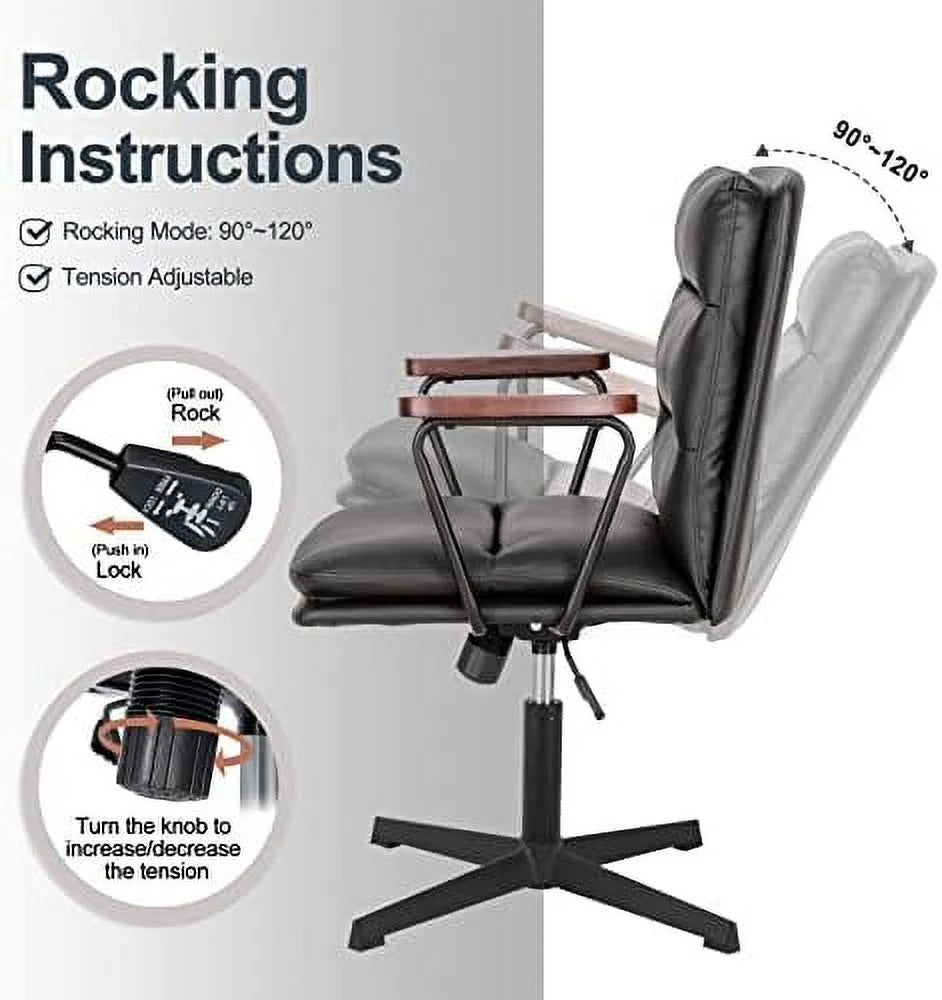 Black PU Padded Criss Cross Office Desk Chair with Wooden Armrests N41335