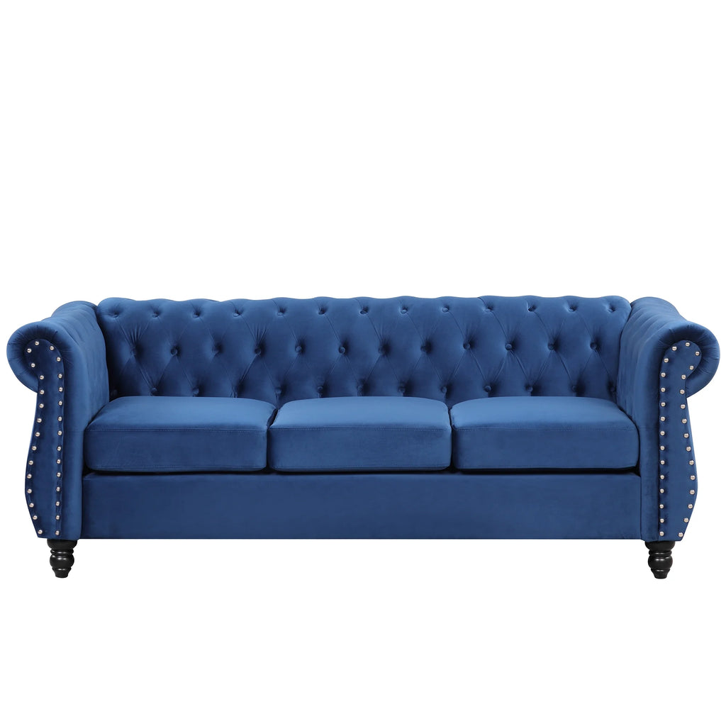 Blue 3-Seat Upholstered Sofa with Metal Legs J13338