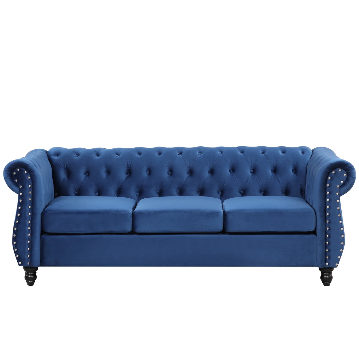 Blue 3-Seat Upholstered Sofa with Metal Legs J13338