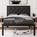 Twin Size Black Metal Bed Frame with Faux Leather Tufted Headboard G4169
