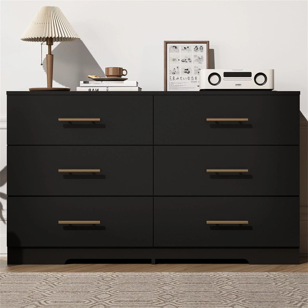White 6 Drawer Dresser with Golden Handle J677231