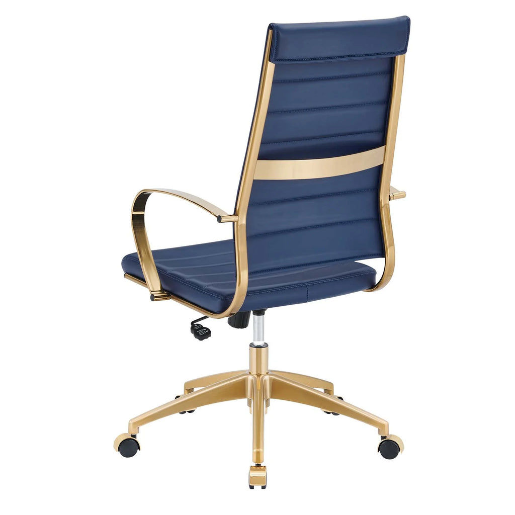 Navy Gold Faux Vinyl Leather High Back Chair I437