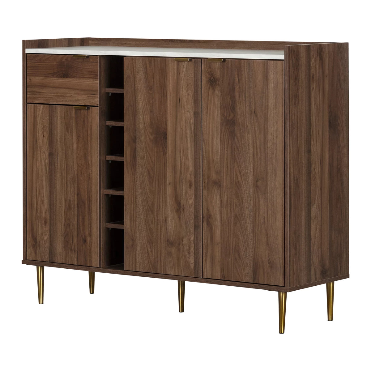 Natural Walnut and Faux Carrara Marble Buffet with Storage Q222