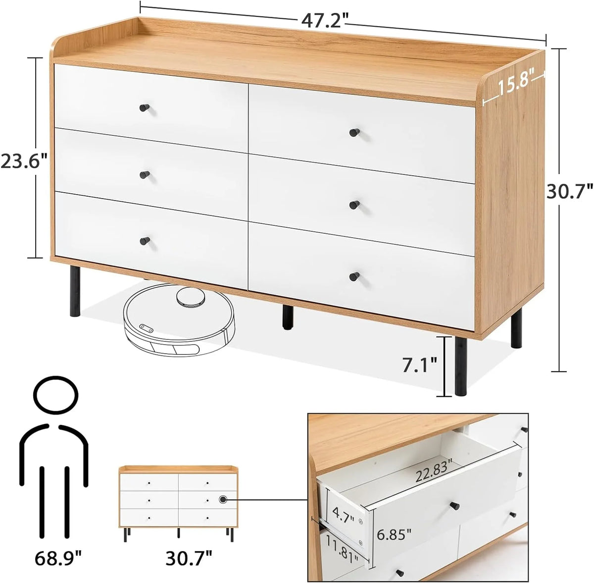 Black 6 Drawer Wood Dresser V37386