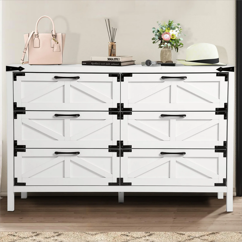 White 6 Drawer Dresser with Golden Handle J677231
