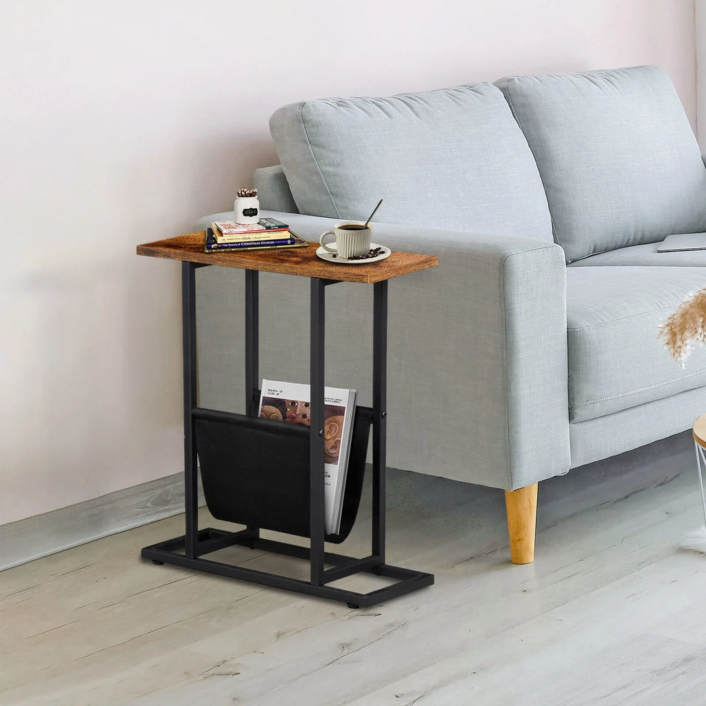 Narrow Brown Side Table with Magazine Holder J754910