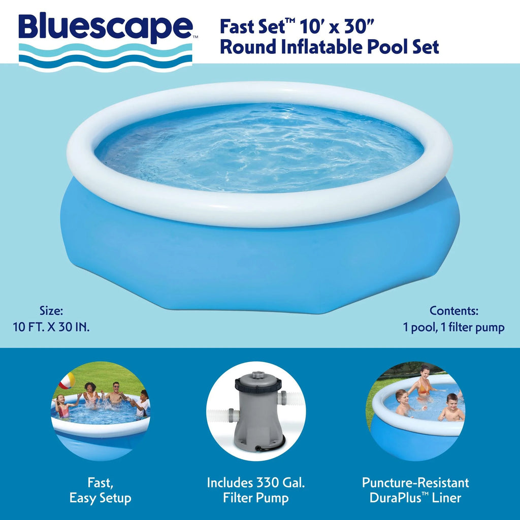 10' x 30" Round Inflatable Above Ground Pool Set Q896