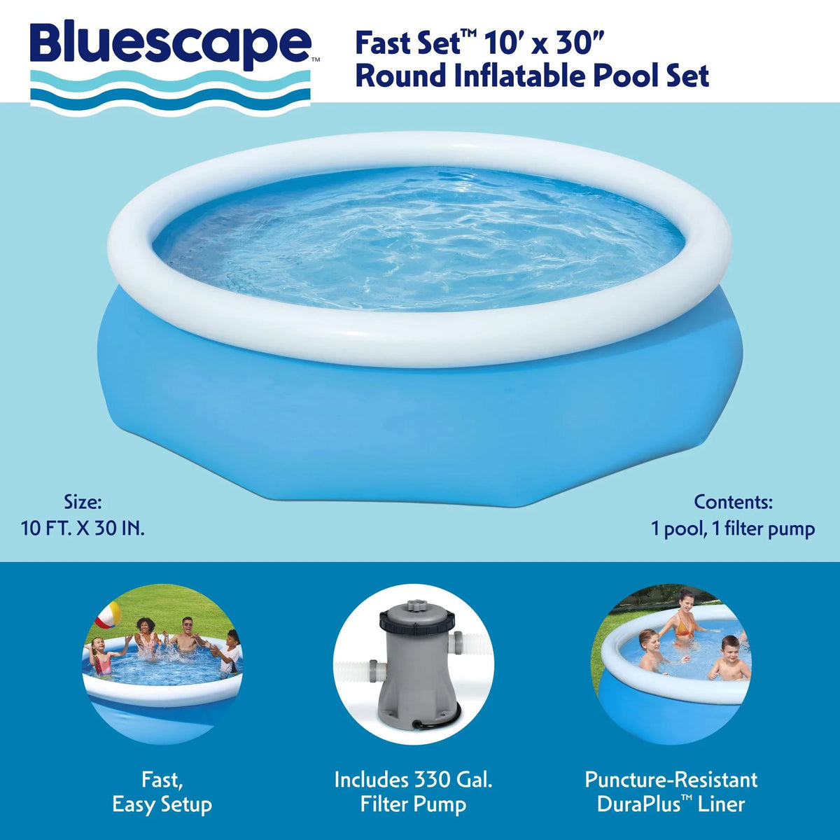 10' x 30" Round Inflatable Above Ground Pool Set Q896