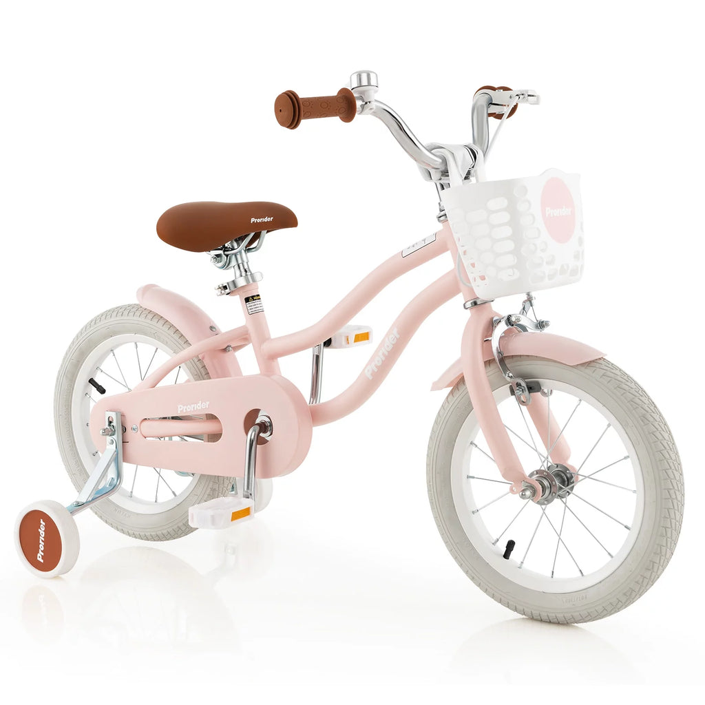 14'' Kids Bike with Training Wheels & Basket Pink V198614