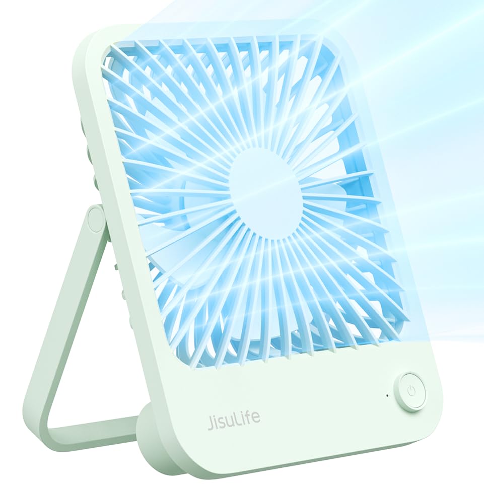 Desk Fan Battery Rechargeable, 4500mAh 180°Foldable Portable Personal Fan, 4 Speeds Adjustable White S954692