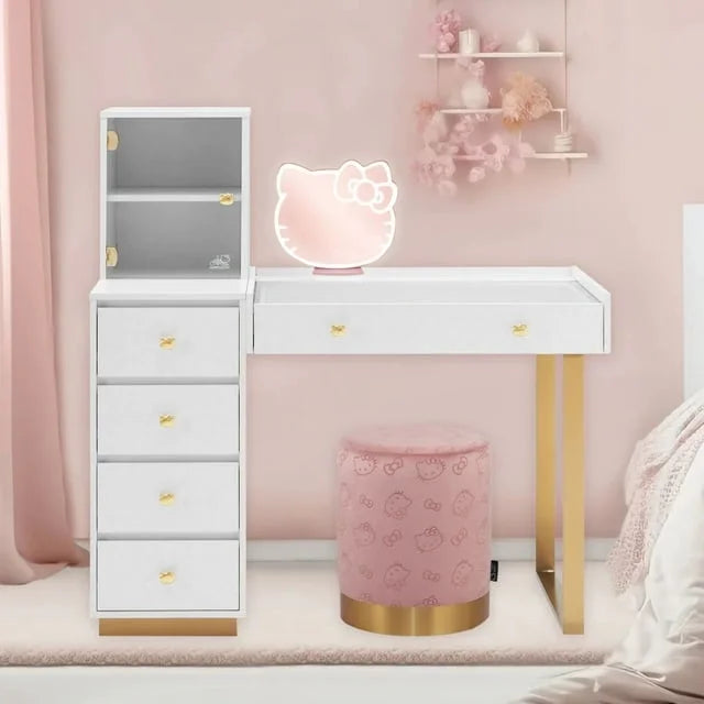 Vanity Desk with Drawers Glass Top Makeup Table Gold S90036