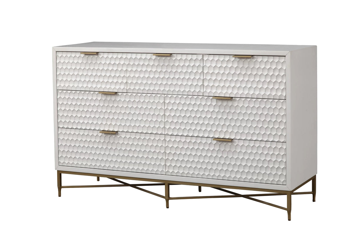 White Pearl Wood 7 Drawer Dresser R31007