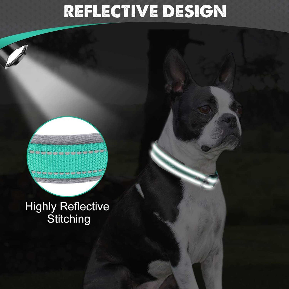 Reflective Neoprene Padded Nylon Adjustable Dog Collar L384