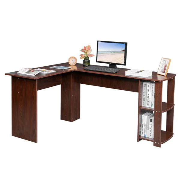 L-Shaped Corner Computer Desk with Bookshelf B546
