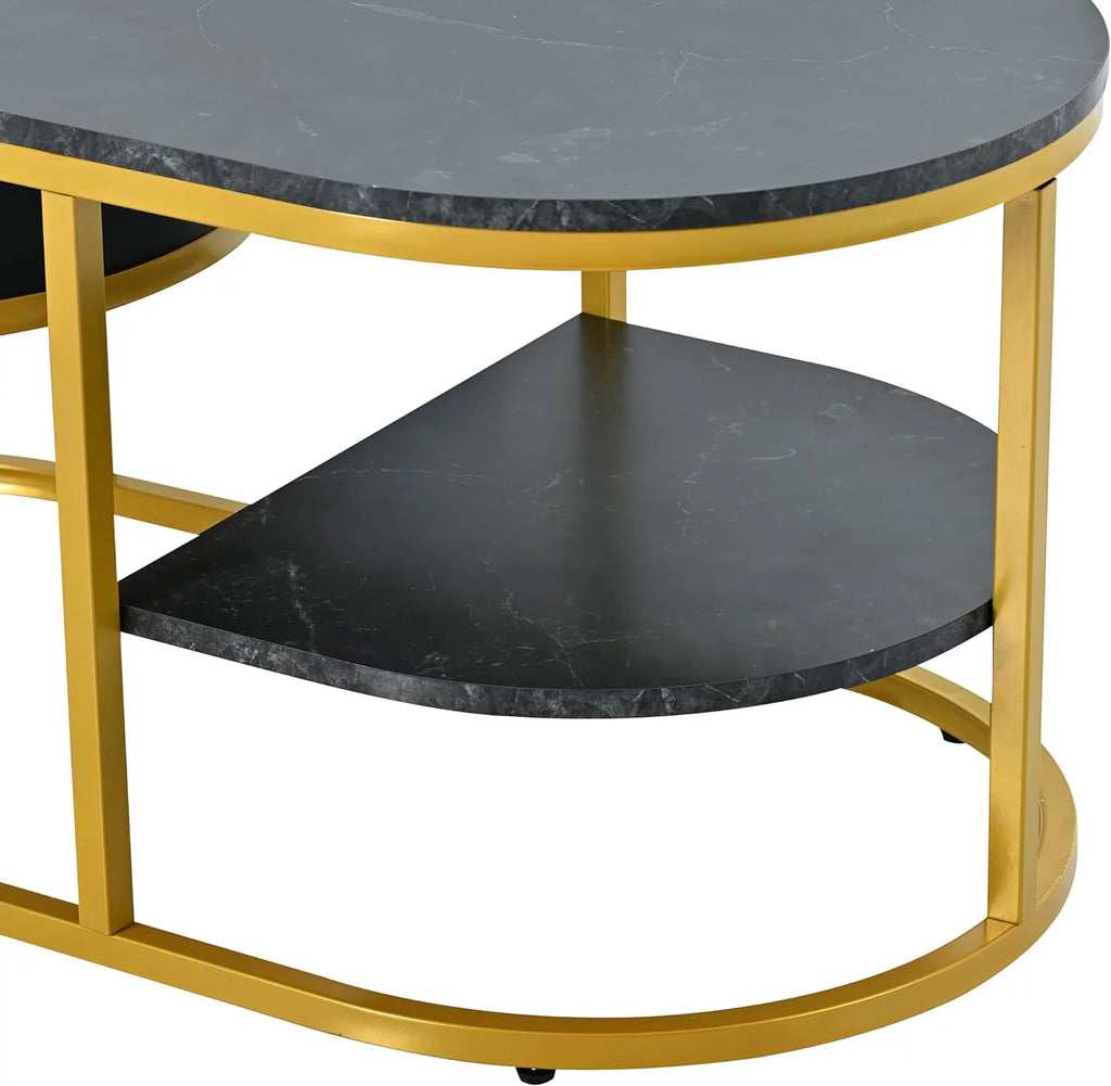 White Oval Marble Coffee Table with Storage V306570
