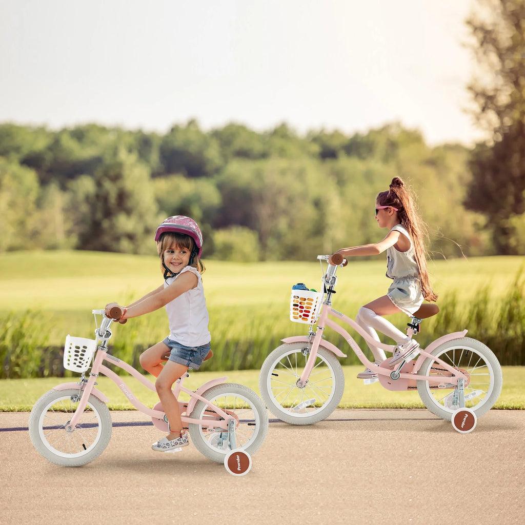 14'' Kids Bike with Training Wheels & Basket Pink V198614