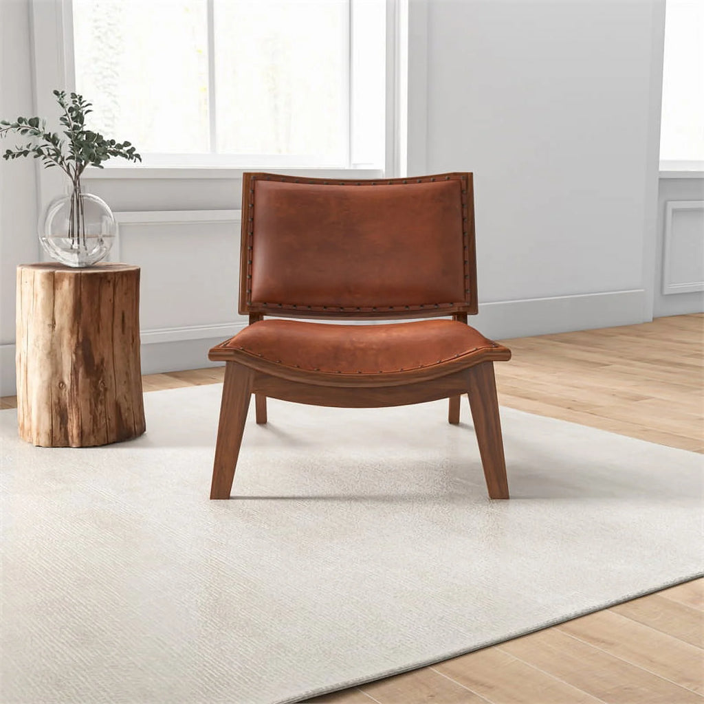 Cognac Tan Walnut Leather Accent Chair A7024