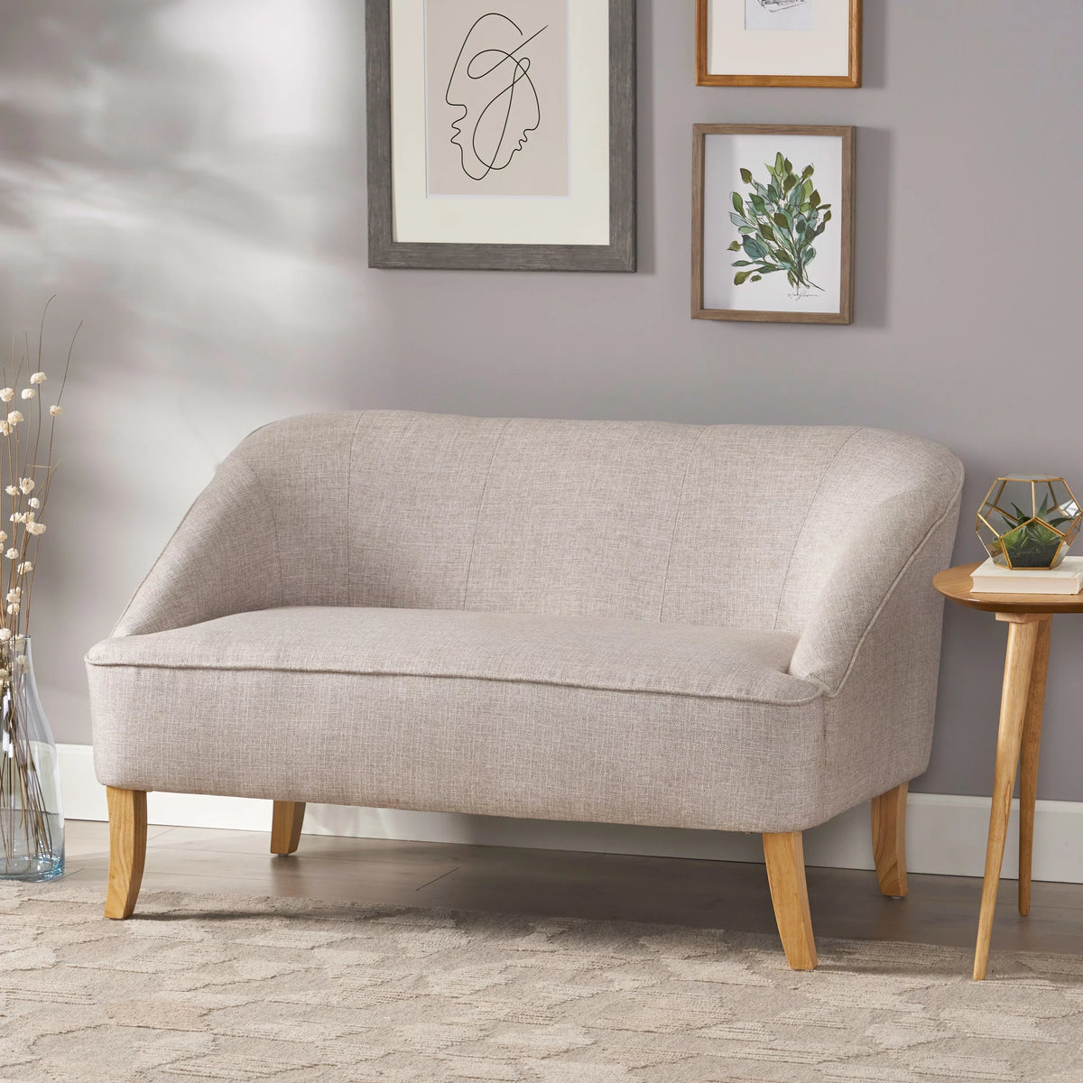 Beige Fabric Loveseat T1864