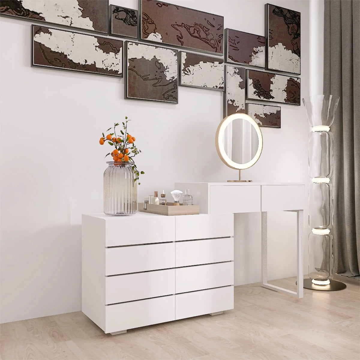 White 6 Drawer Dresser with Golden Handle J677231