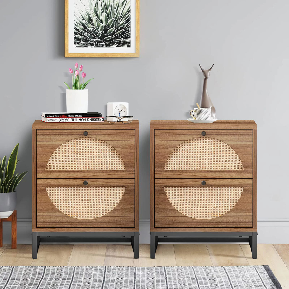 Brown 2 Drawer Rattan Nightstand G484328